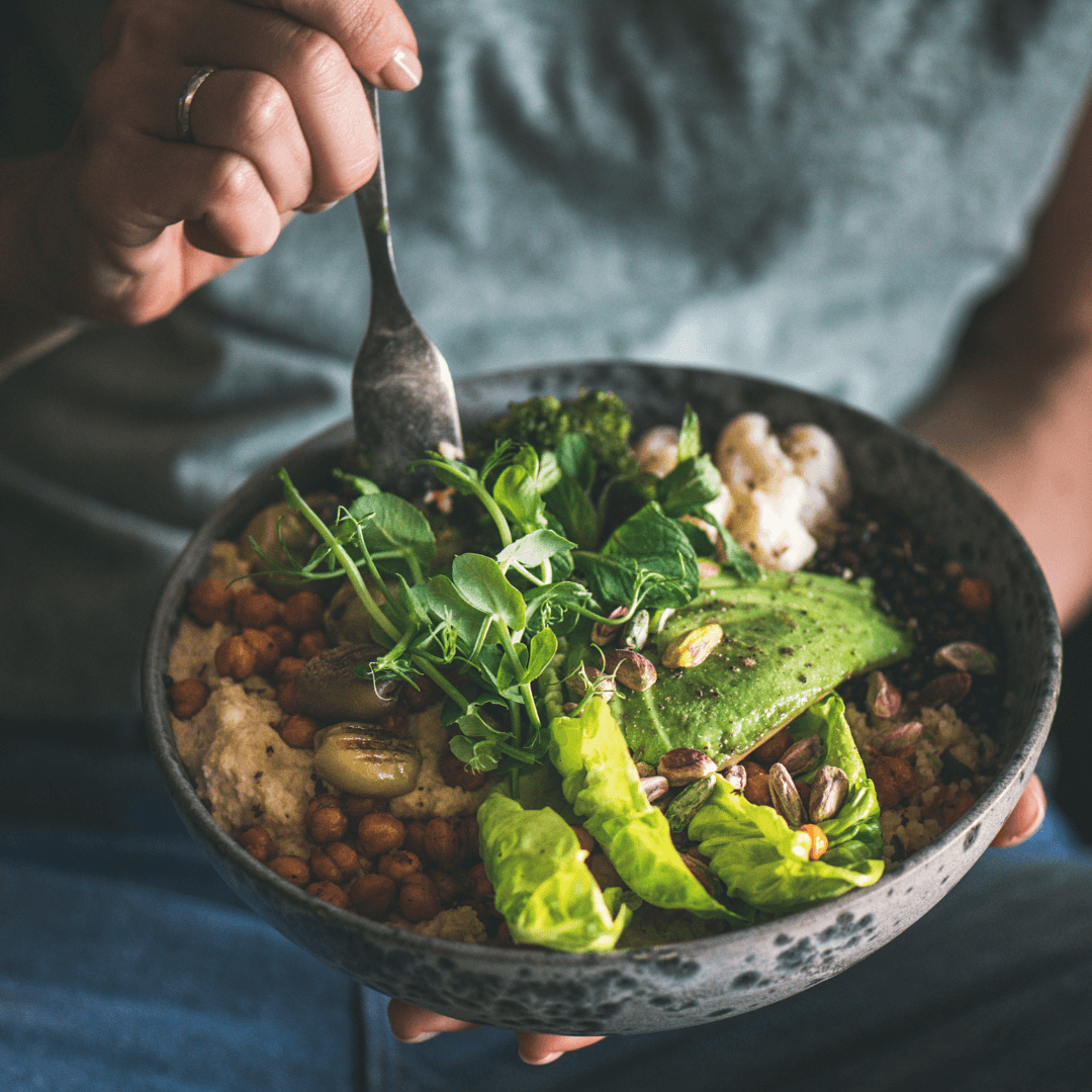 A close-up of a vibrant and healthy meal, showcasing a balanced and nutritious bowl of food, highlighting nutrition & dietitian services.